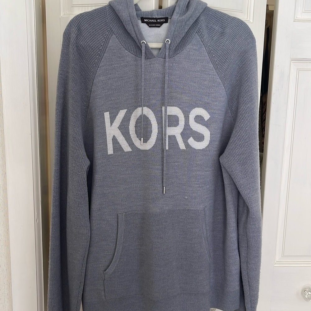 Michael Kors KORS Men’s Double Layer Merino Hoodie Sweater Gray Size XL
